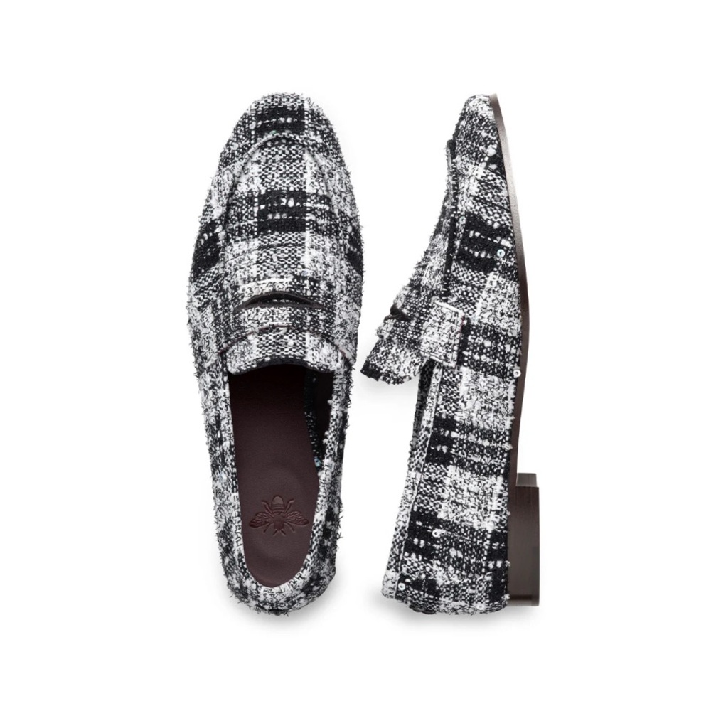 Bougeotte Tweed Medallion Heeled Loafers, 38